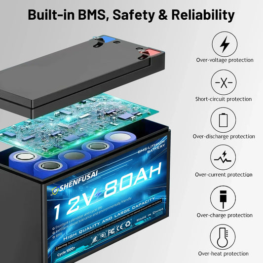 Pack de batteries lithium-ion 18650 rechargeables 12 V 120 Ah/80 Ah avec BMS 30 A intégré pour véhicules électrique et panneau solaire etc...
