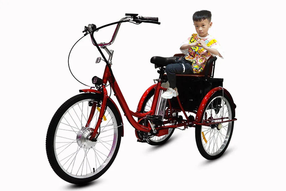 Tricycle électrique adulte avec panier/siège à tirer, trois roues, 48 V, 350 W, vélo électrique urbain tendance pour femmes avec batterie au lithium