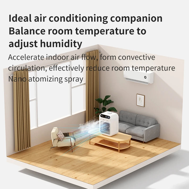 Mini climatiseur portable rechargeable par USB avec batterie de 1800 mAh et humidificateur – pour la maison et le bureau