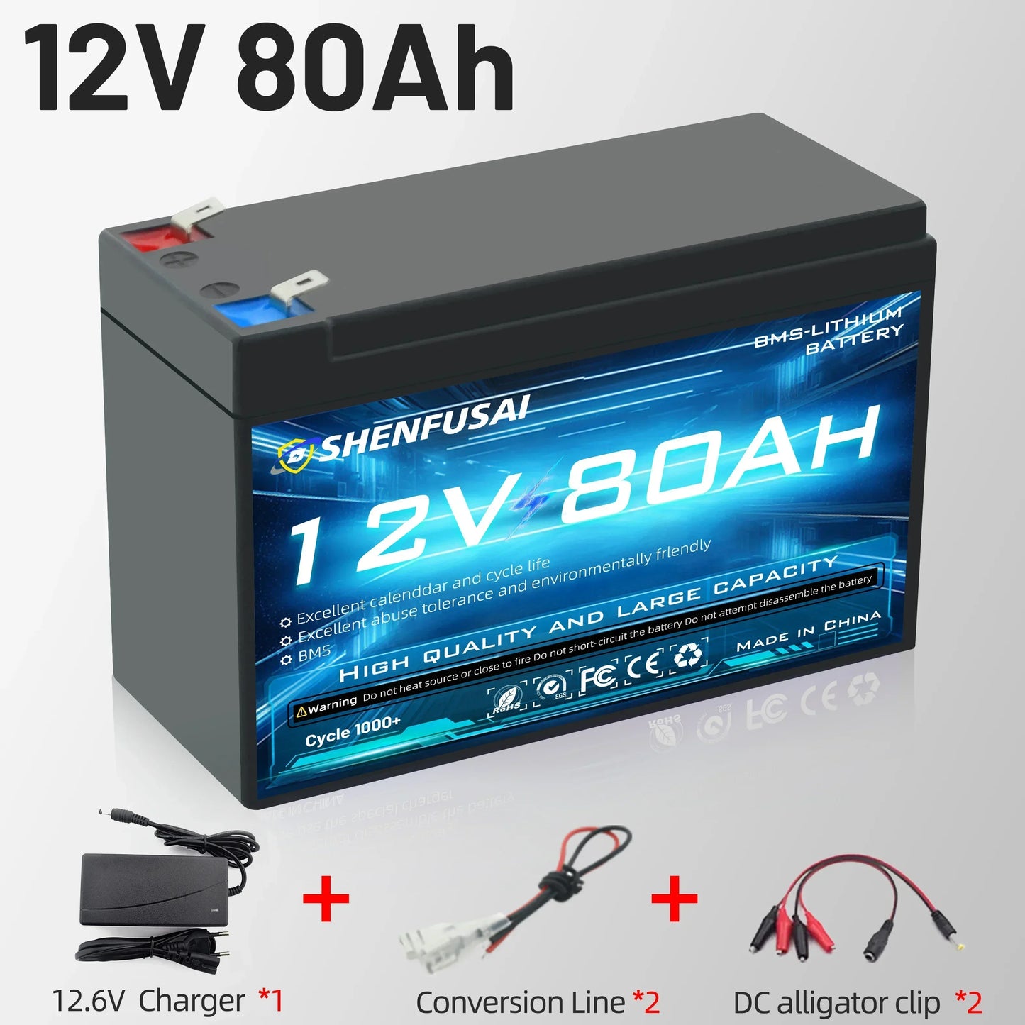 Pack de batteries lithium-ion 18650 rechargeables 12 V 120 Ah/80 Ah avec BMS 30 A intégré pour véhicules électrique et panneau solaire etc...