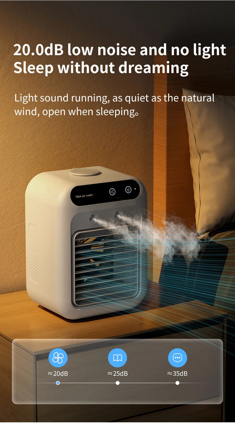 Mini climatiseur portable rechargeable par USB avec batterie de 1800 mAh et humidificateur – pour la maison et le bureau