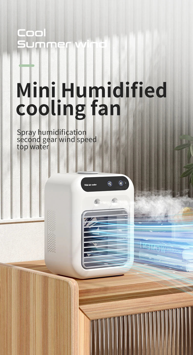 Mini climatiseur portable rechargeable par USB avec batterie de 1800 mAh et humidificateur – pour la maison et le bureau