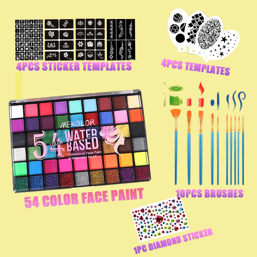 Kit de peinture pour le visage professionnel 54 couleurs pour fête Kit de peinture pour le visage à base d'eau Palette de peinture pour le visage non toxique soluble dans l'eau High5