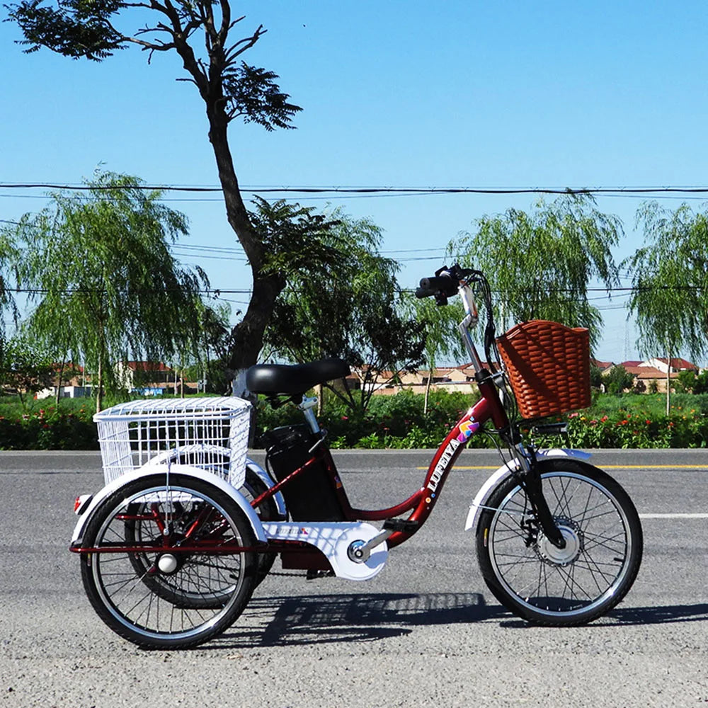 Tricycle électrique adulte avec panier/siège à tirer, trois roues, 48 V, 350 W, vélo électrique urbain tendance pour femmes avec batterie au lithium