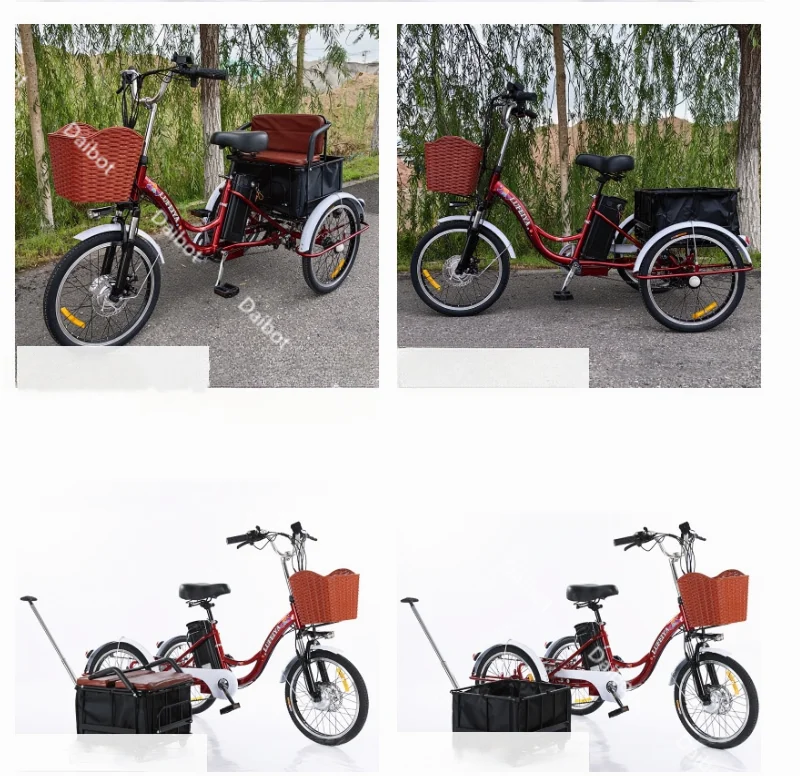 Tricycle électrique adulte avec panier/siège à tirer, trois roues, 48 V, 350 W, vélo électrique urbain tendance pour femmes avec batterie au lithium