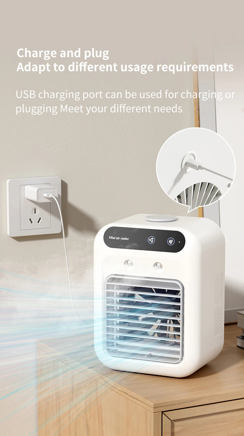 Mini climatiseur portable rechargeable par USB avec batterie de 1800 mAh et humidificateur – pour la maison et le bureau