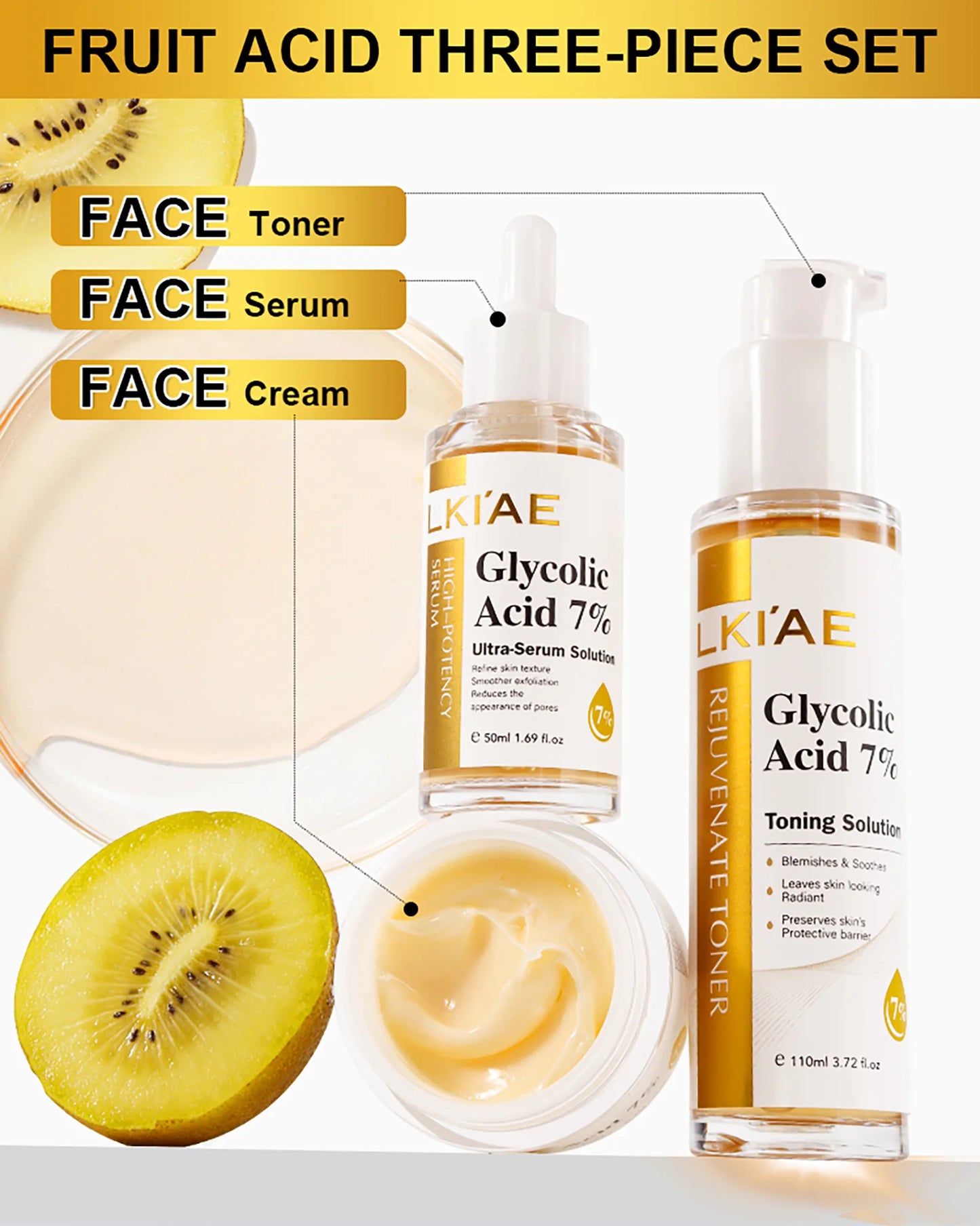 Kit de rajeunissement cutané LKIAE, éclaircissant, hydratant, nettoyant, anti-taches, anti-imperfections, anti-rides, unifiant le teint pour femmes et hommes