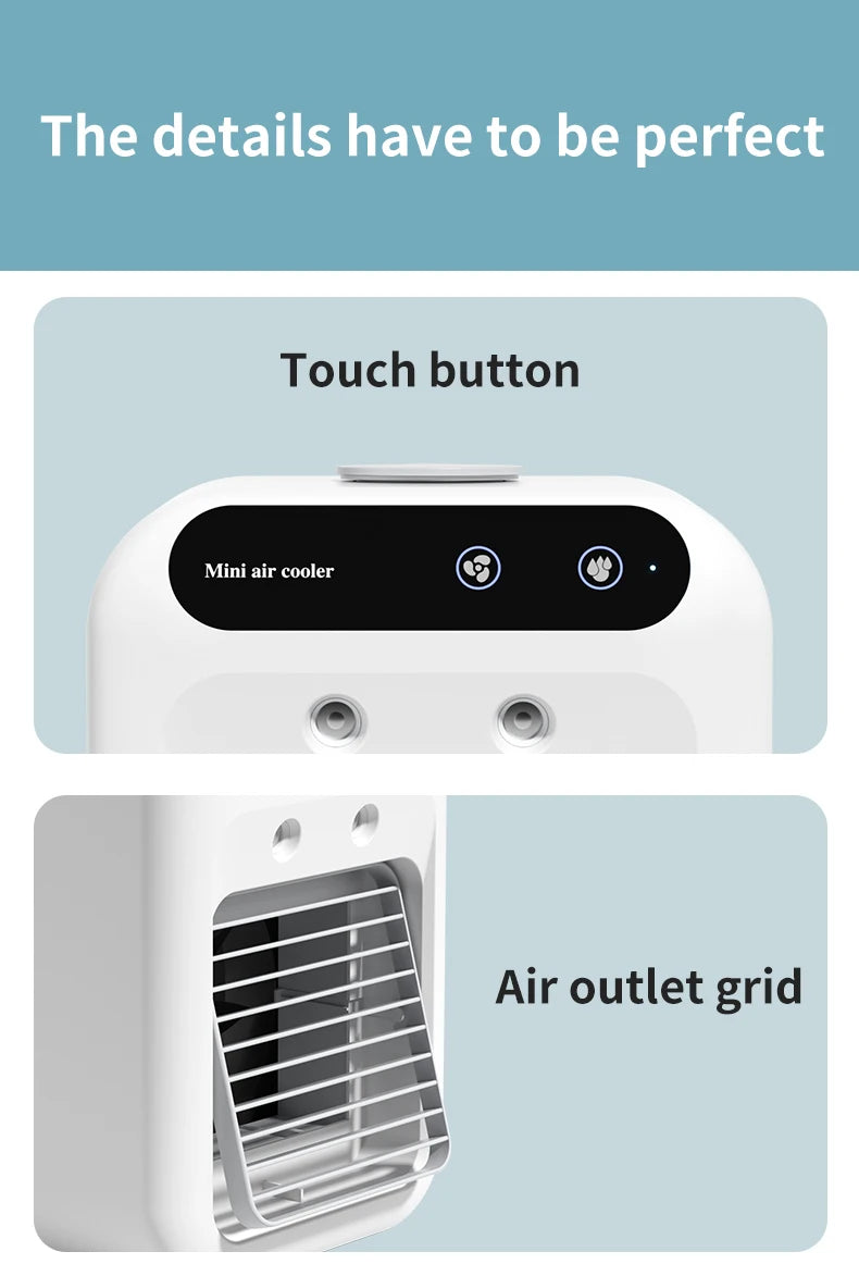 Mini climatiseur portable rechargeable par USB avec batterie de 1800 mAh et humidificateur – pour la maison et le bureau