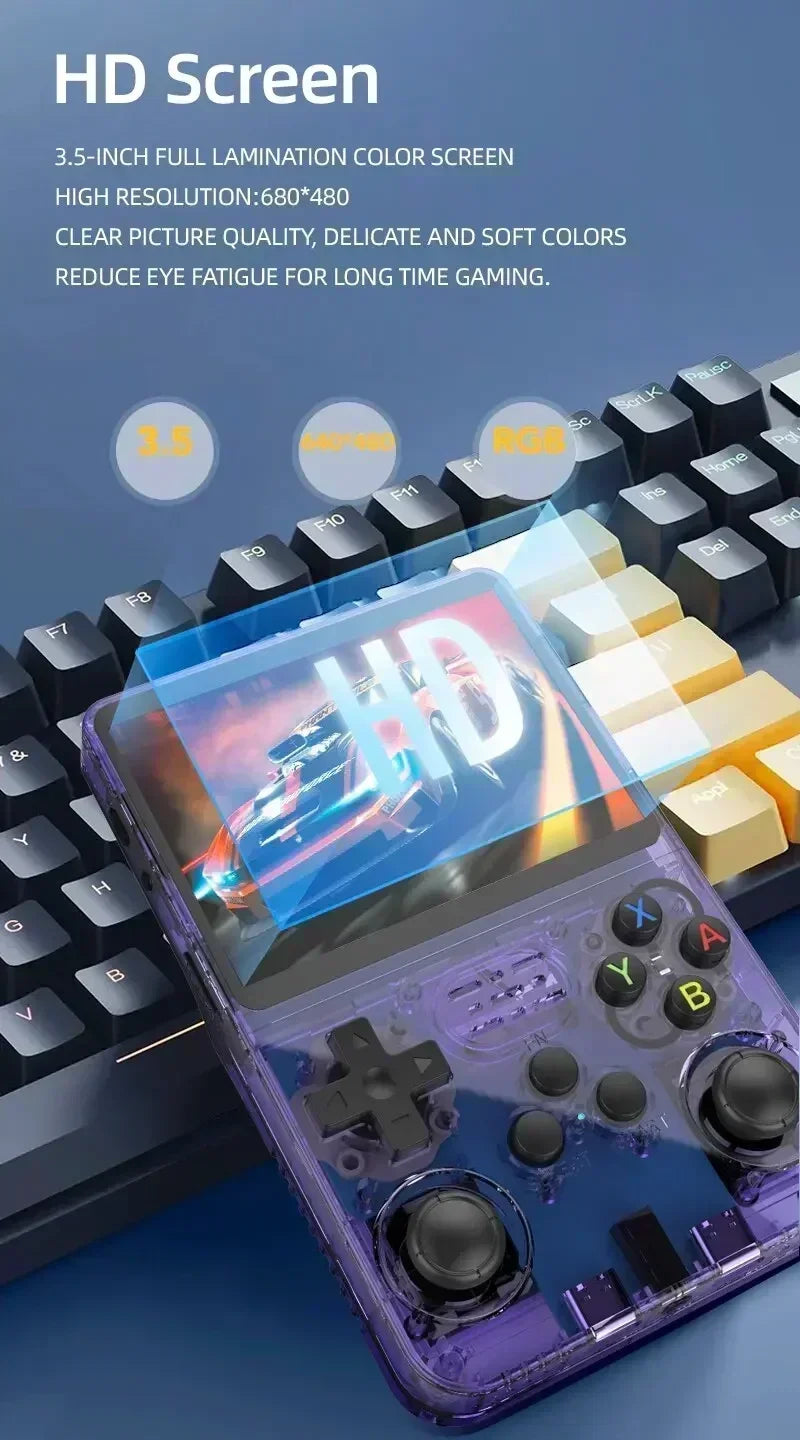 Console portable de jeux rétro compacte R36S, écran IPS 35 pouces, système Linux, 64 Go ou 128 Go de stockage interne, des milliers de jeux