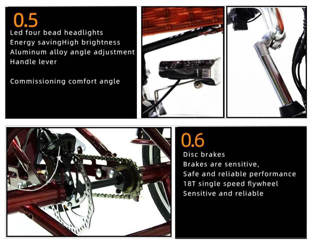 Tricycle électrique adulte avec panier/siège à tirer, trois roues, 48 V, 350 W, vélo électrique urbain tendance pour femmes avec batterie au lithium