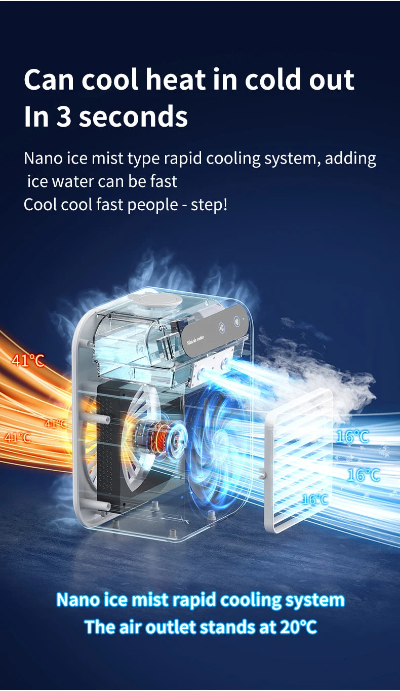 Mini climatiseur portable rechargeable par USB avec batterie de 1800 mAh et humidificateur – pour la maison et le bureau