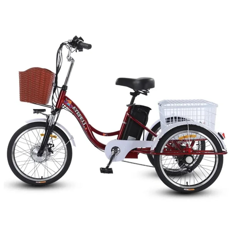 Tricycle électrique adulte avec panier/siège à tirer, trois roues, 48 V, 350 W, vélo électrique urbain tendance pour femmes avec batterie au lithium