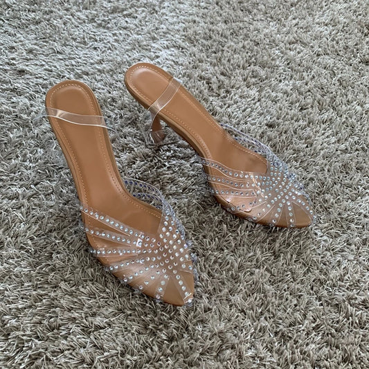 Sandales à talons aiguilles en PVC transparent pour femme, chaussures de mariage à bout pointu et strass, idéales pour boîte de nuit