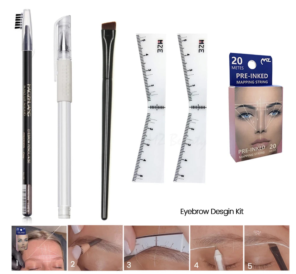 Kits d'outils de conception de sourcils, crayon de microblading, pochoir, autocollant, règle de mise en forme, cartographie, marqueur de ligne pré-encré, fournitures de tatouage