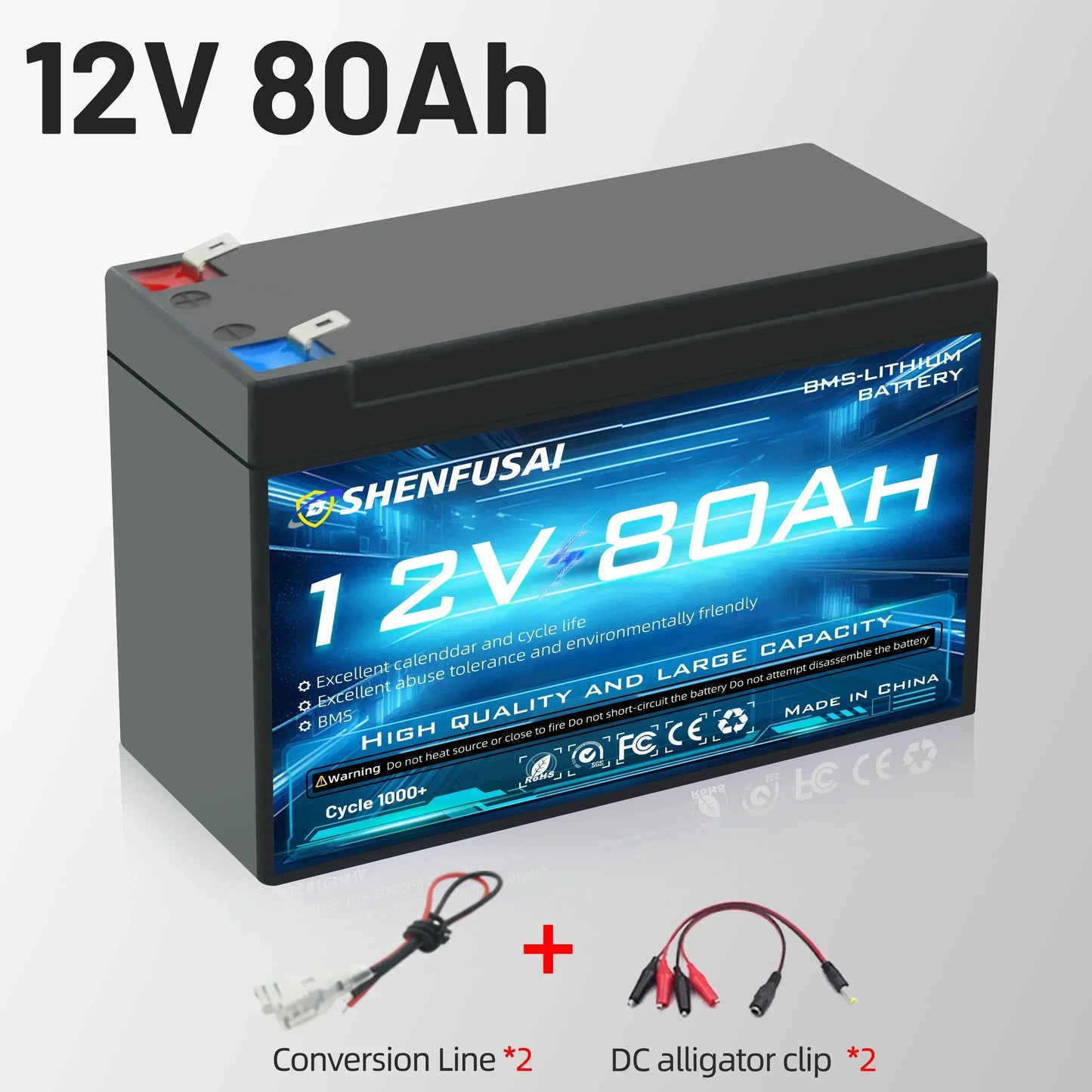 Pack de batteries lithium-ion 18650 rechargeables 12 V 120 Ah/80 Ah avec BMS 30 A intégré pour véhicules électrique et panneau solaire etc...