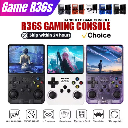 Console portable de jeux rétro compacte R36S, écran IPS 35 pouces, système Linux, 64 Go ou 128 Go de stockage interne, des milliers de jeux
