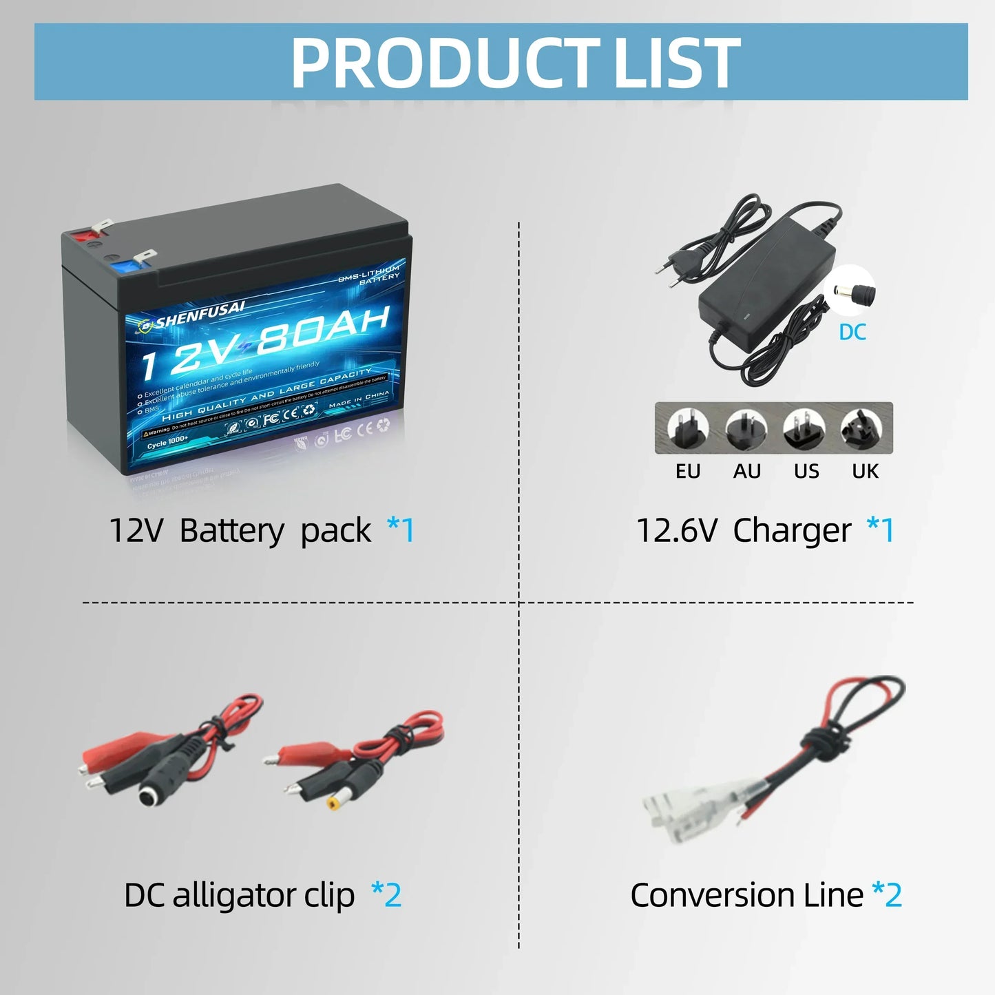 Pack de batteries lithium-ion 18650 rechargeables 12 V 120 Ah/80 Ah avec BMS 30 A intégré pour véhicules électrique et panneau solaire etc...