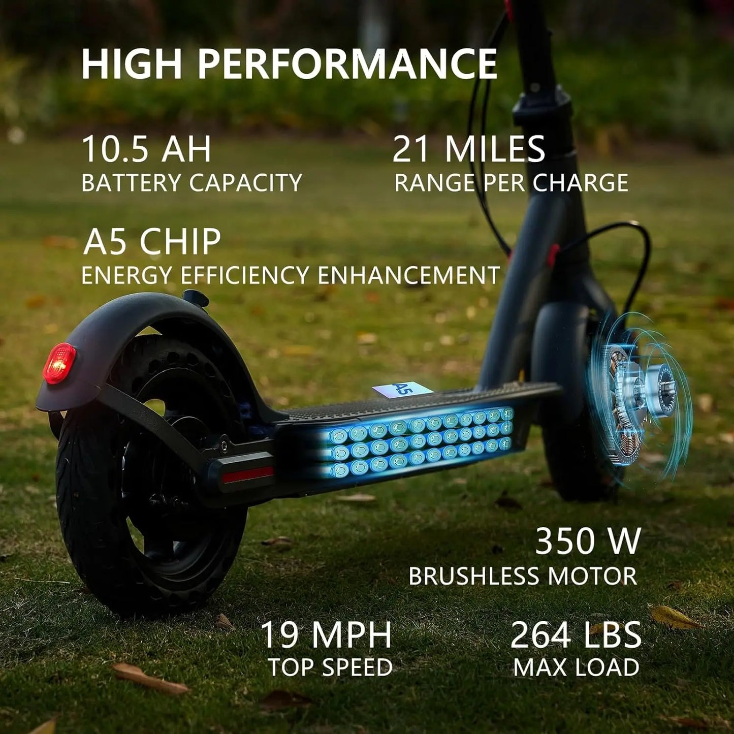 Trottinette électrique G5.0, batterie haute capacité 36 V 10,5 Ah, autonomie de 34 km, vitesse maximale de 30 km/h, moteur de 350 ch, pneus de 21,6 cm, pliable