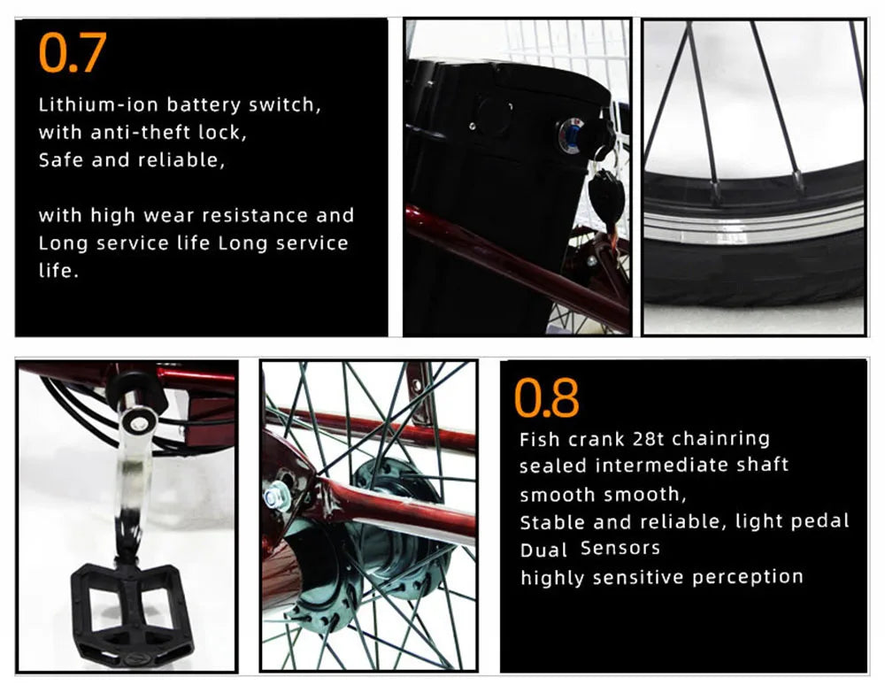 Tricycle électrique adulte avec panier/siège à tirer, trois roues, 48 V, 350 W, vélo électrique urbain tendance pour femmes avec batterie au lithium