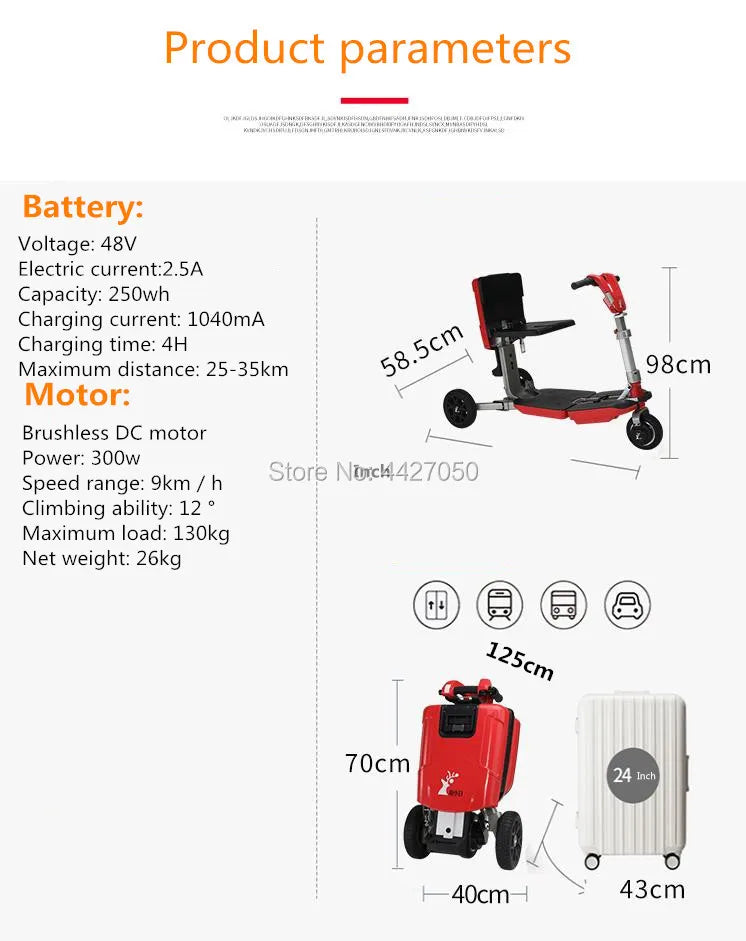 Scooter de mobilité 35km en autonomie , tricycle pliable pour adultes homologué pour le transport aérien, voiture électrique