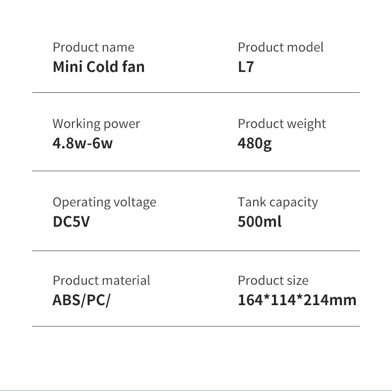 Mini climatiseur portable rechargeable par USB avec batterie de 1800 mAh et humidificateur – pour la maison et le bureau