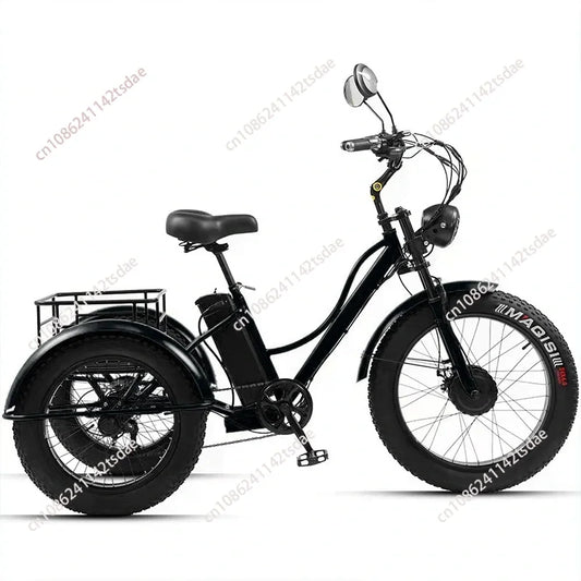 Tricycle électrique adulte 24 pouces (2025) à trois roues, puissant, stable et confortable batterie lithium-ion