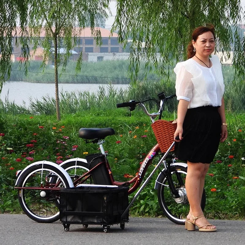 Tricycle électrique adulte avec panier/siège à tirer, trois roues, 48 V, 350 W, vélo électrique urbain tendance pour femmes avec batterie au lithium