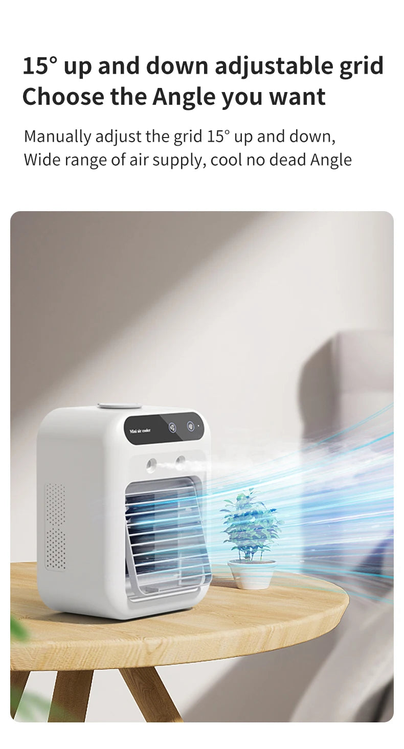 Mini climatiseur portable rechargeable par USB avec batterie de 1800 mAh et humidificateur – pour la maison et le bureau